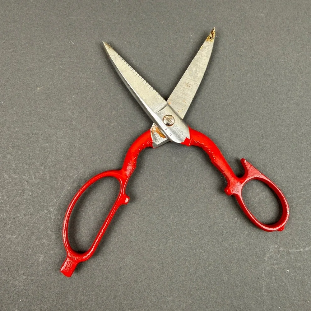 Vintage Heavy Duty Kitchen Poultry Herb Utility Shears Scissors Red/Blue
